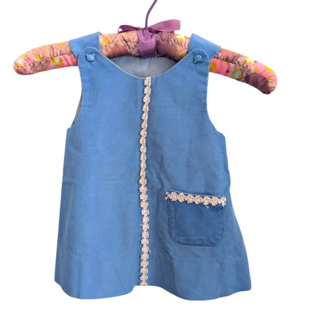 Girls‎ Vintage Blue Corduroy Eyelet Trim Dress